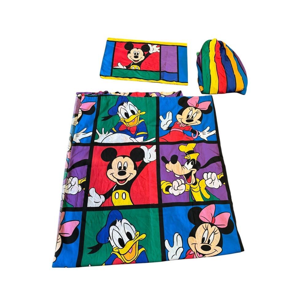VTG Disney Mickey and Friends Full- Flat & Fitted Sheet‎ &Pillowcase. Made Usa